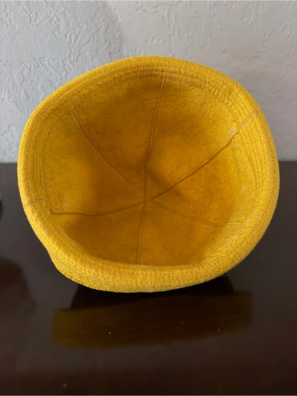 Vintage Collegiate Dink Beanie Cap Navy Blue Mustard Yellow Wool Felt Small